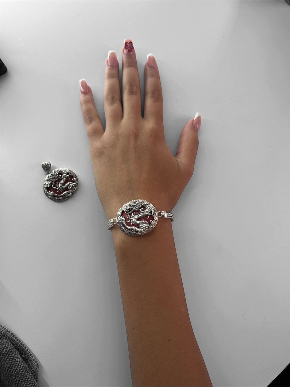 Samuel B. Sterling Silver Dragon Bracelet with Red Detail